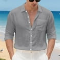 thumbnail image 4 of WMTBSRSW Men's Lightweight Long Sleeve Shirts with Chest Pocket Solid Lapel Button Down Shirts Casual Beach Vacation Outfits Gray 3X-Large, 4 of 7