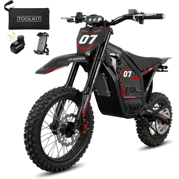 AMYET Electric Dirt Bike for Teens&Adults, 4000W Peak, up to 45 mph, 48V 23Ah, 45 miles Long Range, UL2272, 14"/12" Tires, Red
