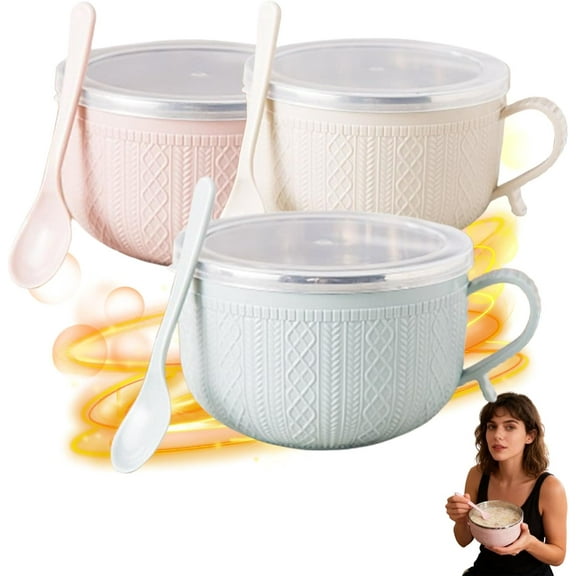 Set of 3 25-Oz Mug Meals with Lids, Multi-Purpose Drinking & Soup Mugs for Coffee, Stews, Ideal Gift Set for Cooking & Serving, Durable Ceramic