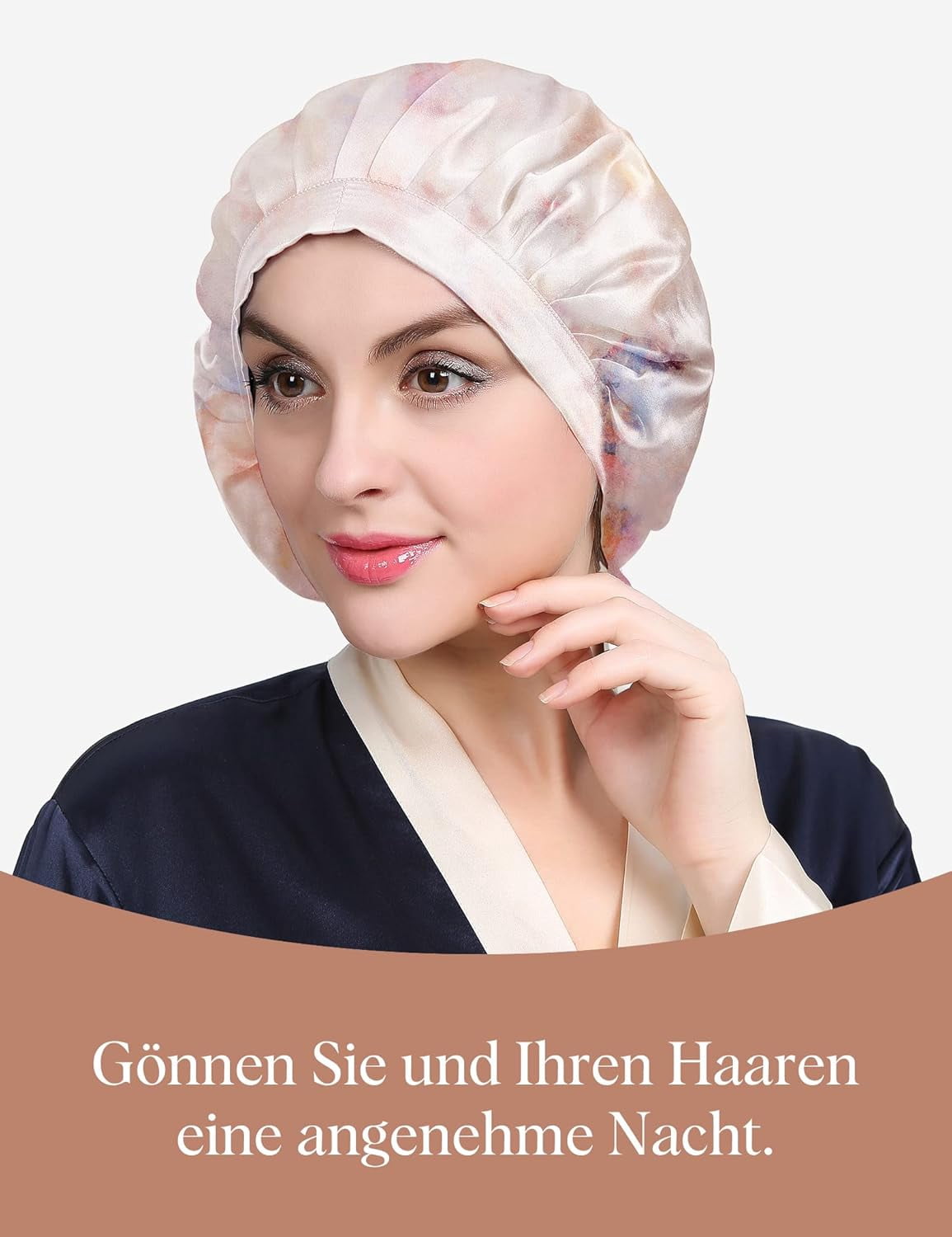 100% Maulbeerseide Schlafmütze rutschfest verstellbar und atmungsaktiver Kopfbedeckung Seidenhaube zum Schlafen Nachtmütze mit elastischem Band für alle Haartypen,Aquarell