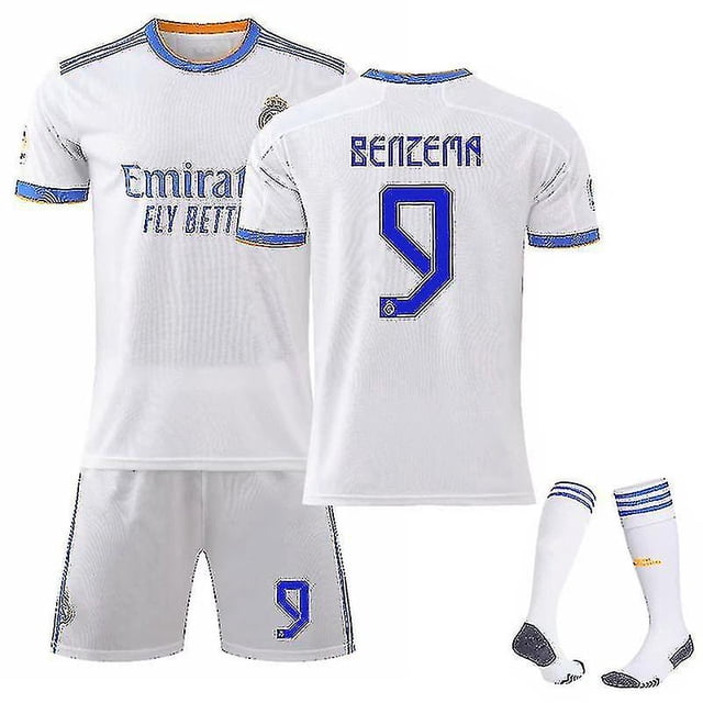 Benzema #9 Kids Football Kits Soccer Jersey Home 2021-2022 New Season Men's Real Madrid Cf Soccer T-shirts-20(110- 120CM)- BmatwkZeng Bmatwe Jersey