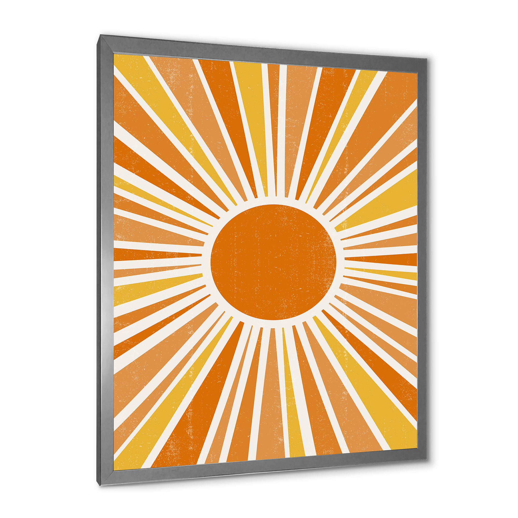 Designart 'Minimal Bright Shining Orange Sun Rays I' Modern Framed Art Print