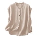 thumbnail image 5 of Mujeres Manga Corta Tops Imitación Lino Cuello Redondo Botón Bolsillo Casual Blusa, 5 of 5