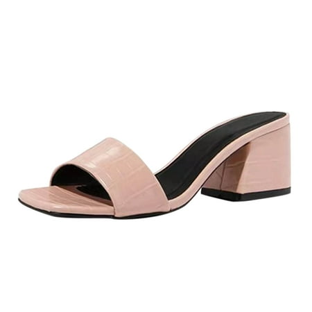 

SEMIMAY Toe And Fashion Color Oneline Slippers Women s Heel Solid Thick Sandals Women s sandals