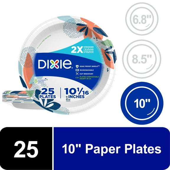 Dixie Everyday Disposable Paper Plates, 10", Multi-Color, 25 Count