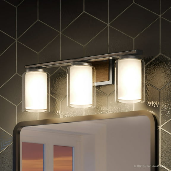 Luxury Contemporary Indoor Bath Fixture, 7.75''H x 24''W, with Transitional Style Elements, Nautical Design, Brushed Nickel Finish and Clear, UHP3180