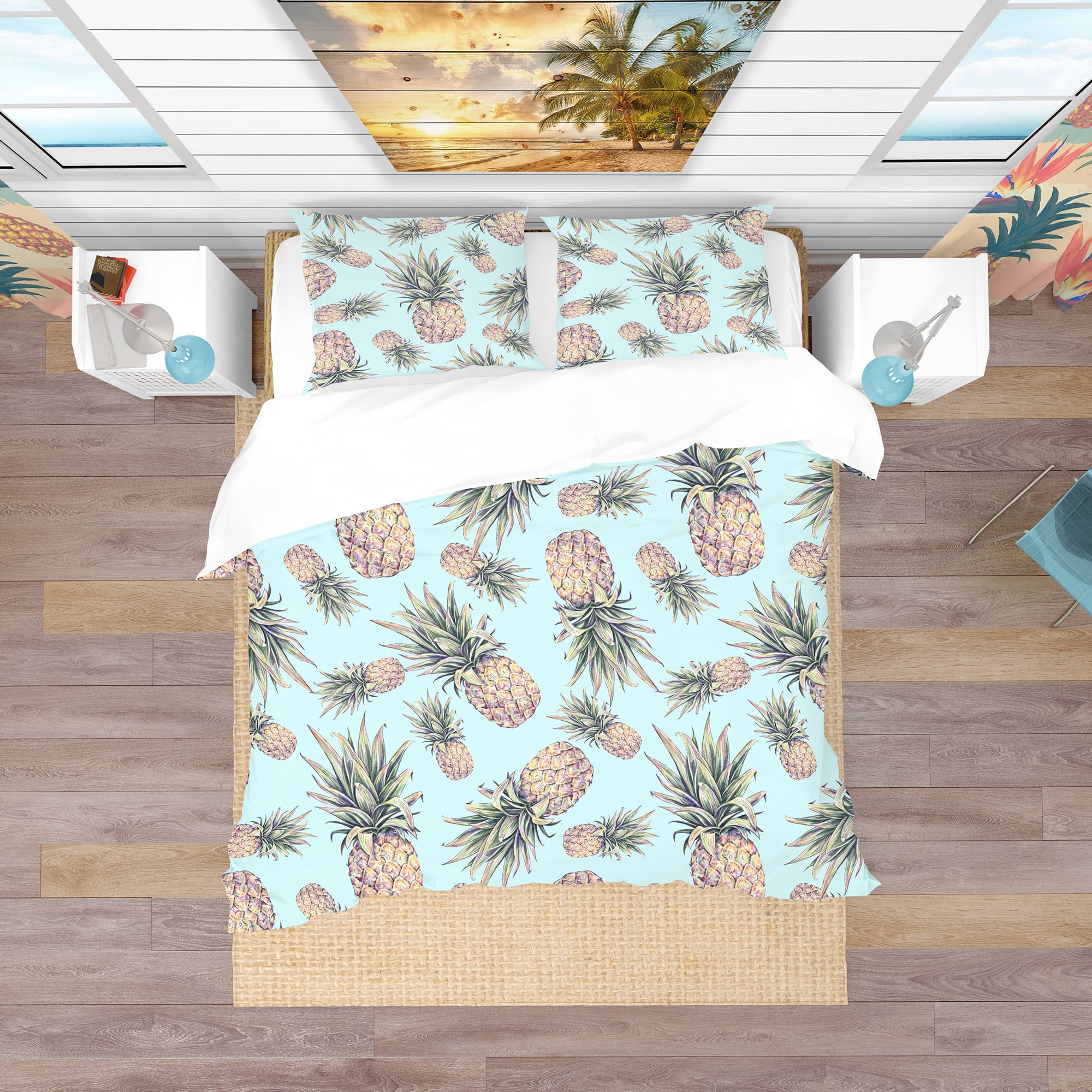 Designart 'Pineapples on a Light Blue Background' Tropical Duvet Cover Set