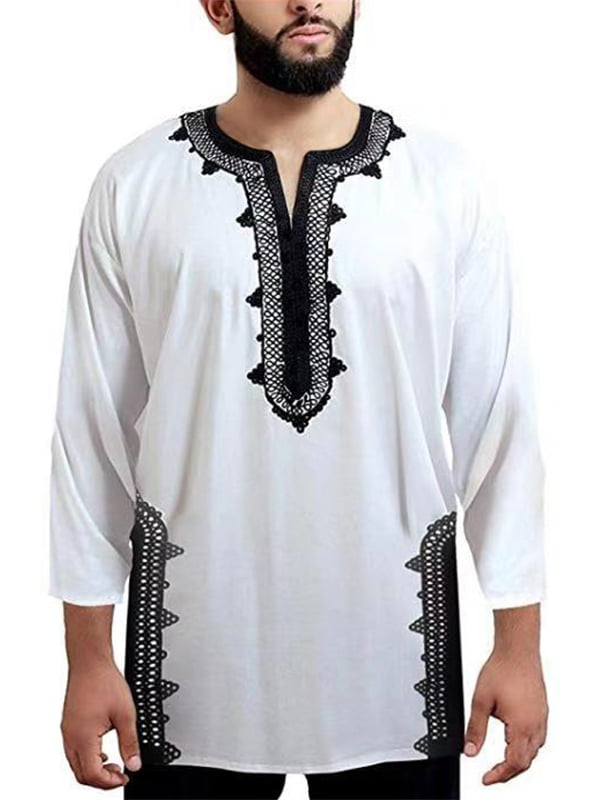 Men’s Dress Shirt Dashiki Hippie Shirts Slim Fit Blouse Top Hip Hop Casual Shirt