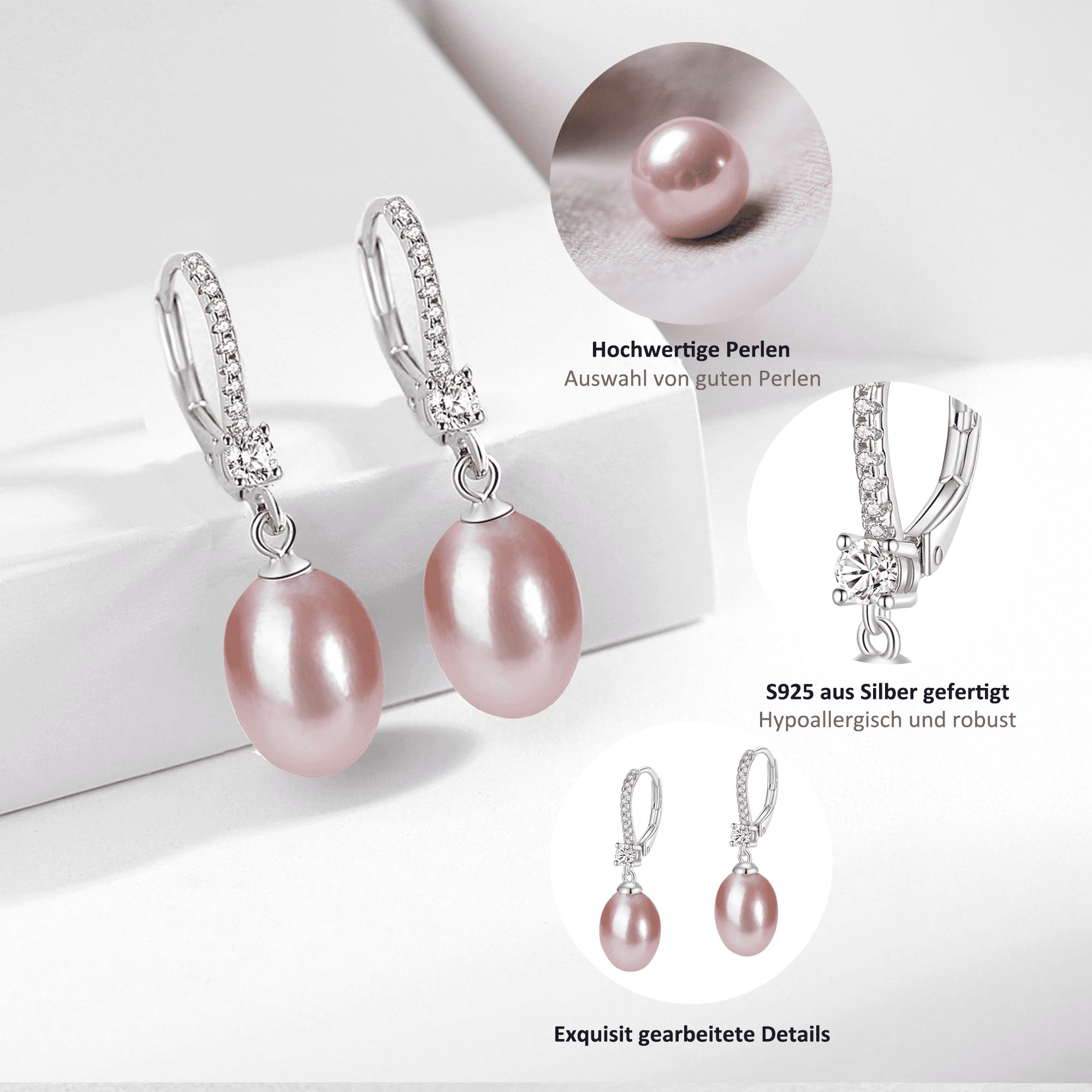 Yami 8-8.5mm Cultured Purple Pearl Earrings Stud 925 Sterling Silver Dangle Jewelry Gift for Women