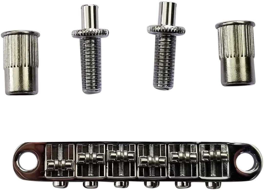 Long Beach Music Tune-O-Matic Bridge, 6 Roller Saddles, for Epiphone Les Paul Style Guitars, Chrome