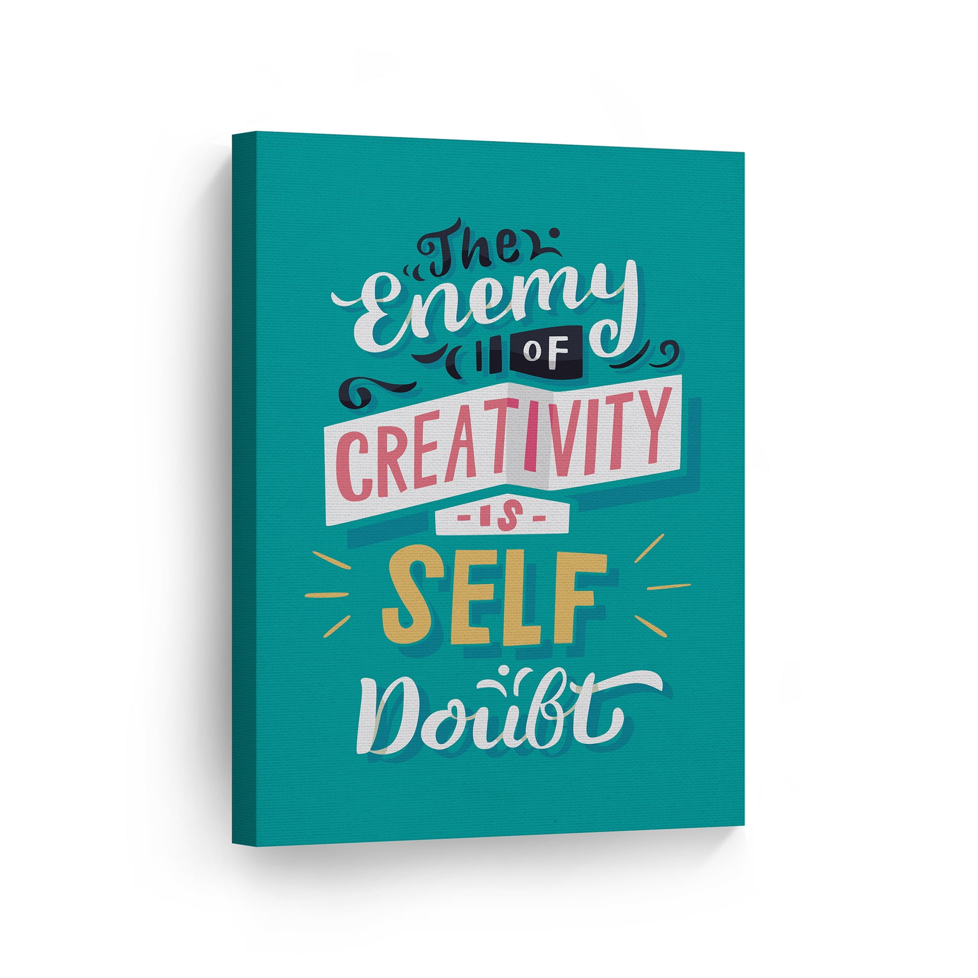 Smile Art Design Enemy Of Creativity Is Self Doubt Quote Motivational Wall Art Canvas Print Inspirational Wall Decor Ready to Hang Made in the USA- 28x19