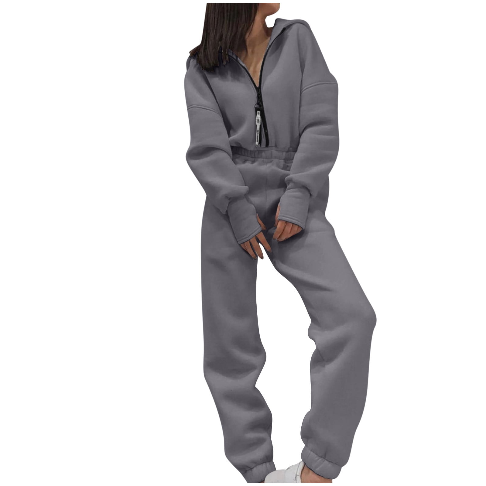 Combinaison Molletonnée Femme - Ensemble Jogging Chaud Hiver - Pantalon Large + Sweat Manches Longues - Taille Haute - Lot De 2 Pièces