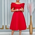 thumbnail image 2 of AURA Plus Size Elegant Off Shoulder A Line Midi Dress High Waist Puff Sleeve Summer Banquet African Party Dress, 2 of 10