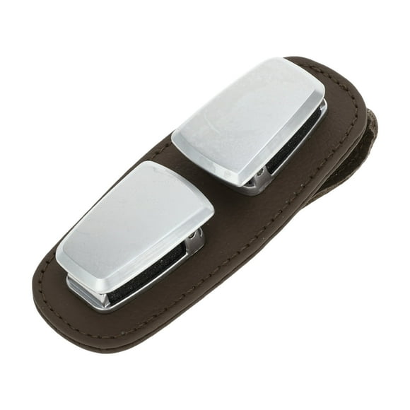 Unique Bargains Car Sun Visor Sunglasses Holder / Front Sun Visor Eyeglasses Clip Two Clamp for Car SUV Truck / Durable Visor Panel Organizer Cowhide / 1 Pc Coffee Coloured