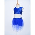 thumbnail image 5 of YiZYiF Girls Dance Performance Outfit Sequins Crop Top with Tutu Skirt Dancewear Royal Blue 10, 5 of 7