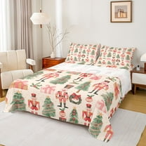 Homewish Cartoon Christmas Nutcracker Queen Sheet Sets,Chic Xmas Tree Flat Sheet,Chic Xmas Tree Queen Fitted Sheet For Girls,,Microfiber Bedroom Decor,4 Pieces