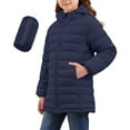 thumbnail image 2 of Kids Lightweight Puffer Jacket Packable Boys Girls Hooded Mid Length Full-zip Down Coat Winter Outerwear 4-12Y (8 Years, Navy), 2 of 7