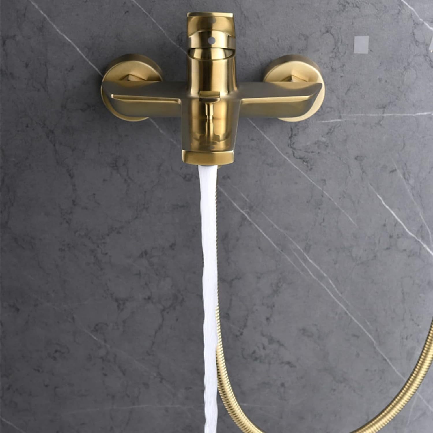Wall Mounted Bathtub Faucet with Handheld Hand Shower, Brushed Gold Mixer Tap, Single Handle Shower Faucet with Tub Spout