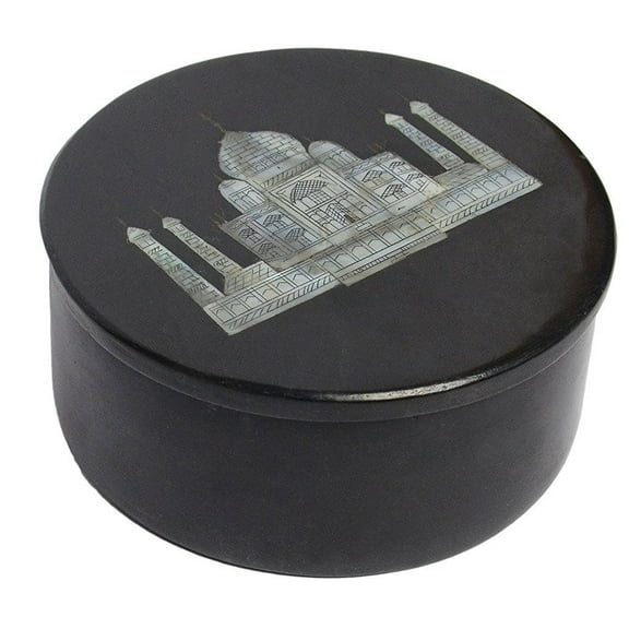 Black Marble Round Jewelry Box Taj Mahal Arts Personalized Bridal Party Gift