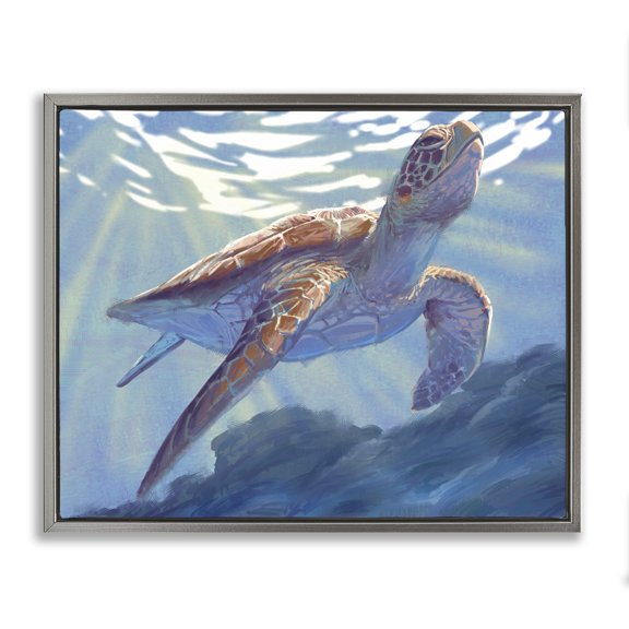 Stupell Industries Tropical Deep Ocean Sea Turtle Gray Floating Frame Canvas Art, 31 x 25, by Ziwei Li