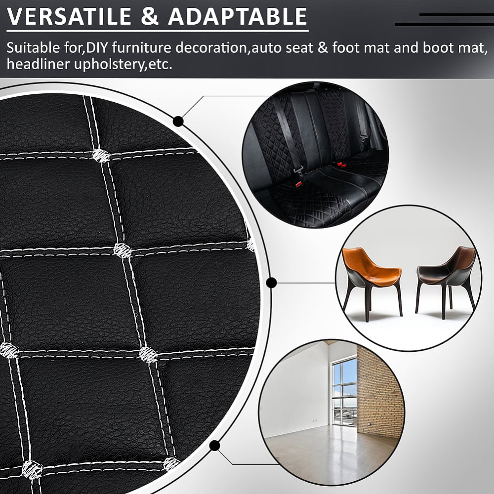 2.1 Yards Quilted Foam Fabric Leather Fabric 61 inch Diamonds Pattern Leather Fabrics with Gray Stitch for Car Automotive Upholstery (Black)