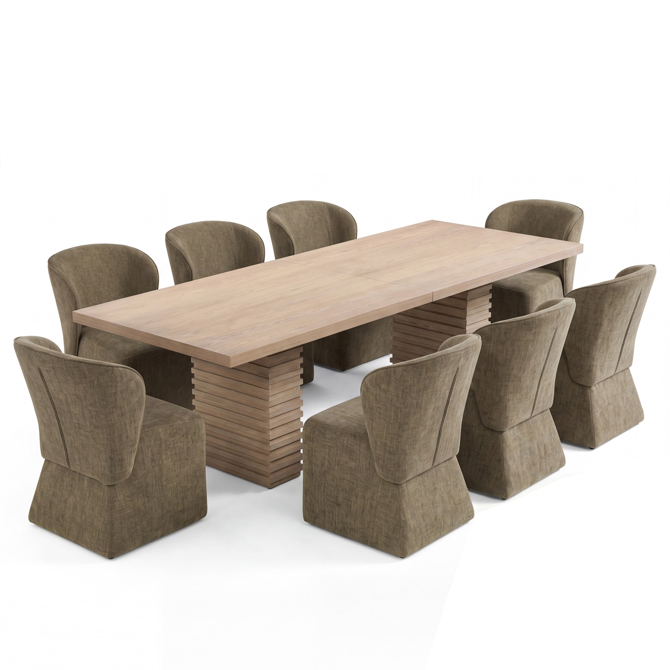 Christopher Knight Home 9-Piece Modern Dining Set, 95" Wood Table with Upholstered Chairs, Light Ash+Olive Green