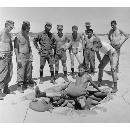 Vietnam War Us Marine Lieutenant Instructs Soldiers In An Extreme Leg And Stomach Muscle Exercise Performed Over A Sandbagged Foxhole Aug 13