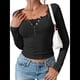 thumbnail image 3 of Blusas de Larga para Mujer, de Punto Acanalado Henley, con Botones y Corte Ajustado, Blusas Básicas Informales de Otoño 2025. Negro S, 3 of 10