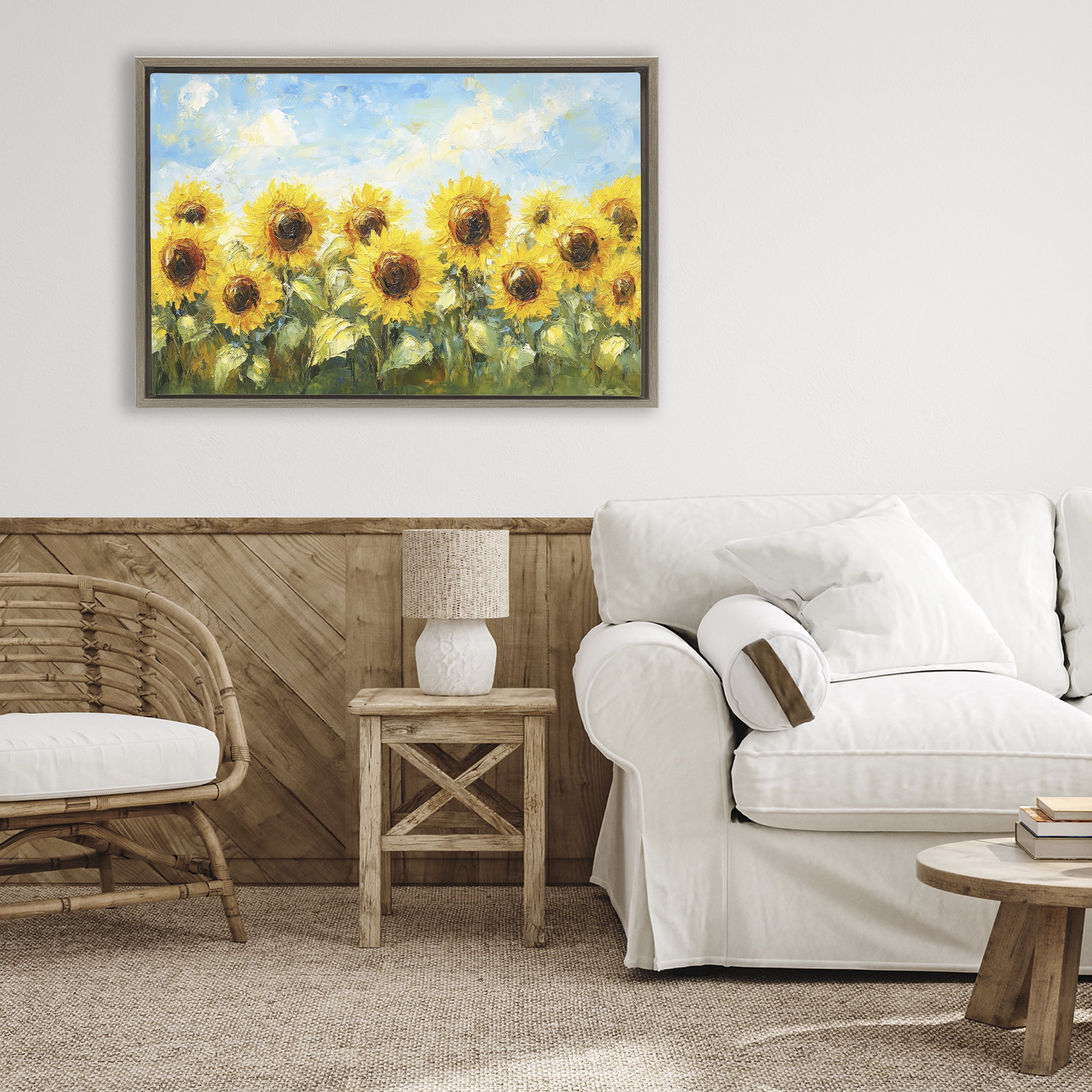 Stupell Industries Impressionist Sunflowers Horizon Brown Framed Floater Canvas Wall Art, design by Petal Prints Design