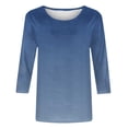 thumbnail image 4 of VSSSJ Hauts à Manches 3/4 pour Femmes Décontractés Tendance Dégradé Imprimé Manches Raglan Col Rond Coupe Décontractée Tunique Respirante T-Shirt Bleu P, 4 of 4