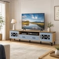 thumbnail image 2 of Farmhouse Entertainment Center with 2 Drawers& 2 Doors, TV Stand for TVs up to 80 Inch for Living Room,Oak & Gray, 2 of 7