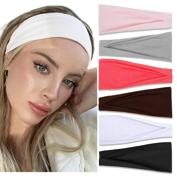 6-Pack Non-Slip Thick Headbands - Sweat-Absorbent & Stretchy Hair Bands - 3.5 Inch Wide Workout & Fashion Accessories for Women