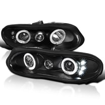 Spec-D Tuning Halo LED Black Projector Headlights Compatible with 1998-2002 Chevy Camaro, Left   Right Pair Headlamps Assembly