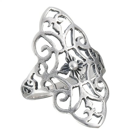 Sterling Silver Enameled Scroll Wide Filigree Scroll Cutout Flower Ring ( Sizes 6 7 8 9 10 ) New .925 Sterling Silver Band Rings by Sac Silver (Size 7) ()