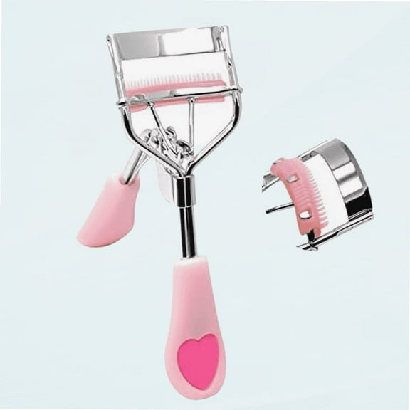 Eyelash Curler with Built in Comb Eye Lash Curler Lash Tool with Brush Mini Small Best Eyelash Curler with Lash Separator 2 Refill Pads Portable Compact Plastic Partial Makeup Curler (Peach)