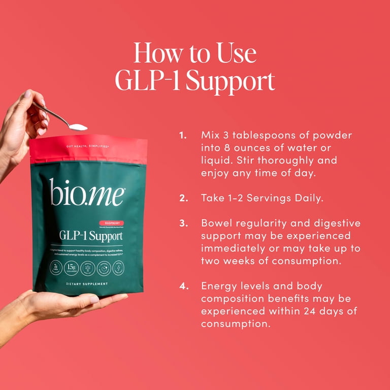 biome glp 1 Bio.me GLP-1 Support Multi-Benefit Powder for Gut & Full Body Wellness,  Raspberry – 14 Servings (13.3 oz)
