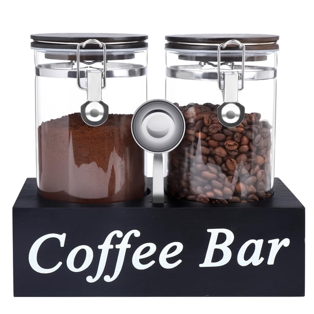 Recipientes de café de vidrio WYTAOHZL, 2 unidades, 1600 ml, con estante y cuchara