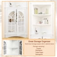 thumbnail image 6 of PORKISS White Corner Bookshelf, Wooden Tall Bookshelf with Metal Handle, Modern 5 Tier Corner Bookcase with Doors and Shelves, Freestanding Storage Cabinet for Living Room, Office, Dining Room, 6 of 7