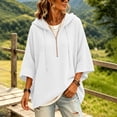 thumbnail image 6 of Perfectbot Women's Oversized Half Sleeve Hoodie Soft Waffle Knit Quarter Zip Pullover Casual Top, 6 of 8