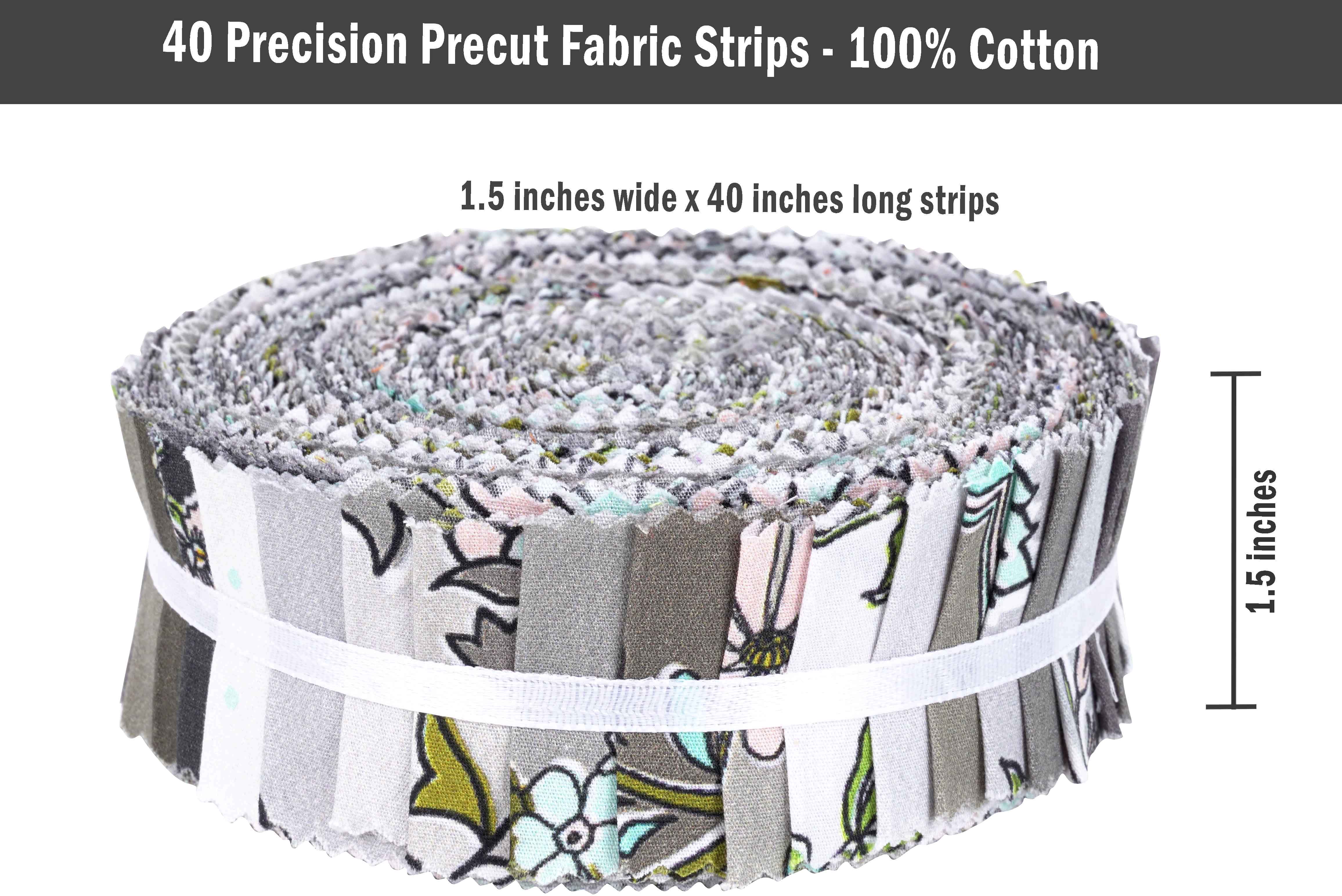 Soimoi 40Pcs Block Print Precut Fabrics Strips Roll Up 1.5x42inches Cotton Jelly Rolls For Quilting - Black
