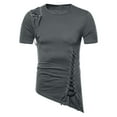 thumbnail image 2 of Blusas y camisas de manga corta y cuello redondo para hombre, blusas informales de verano de color liso con cuello redondo y mangas cortas irregulares, blusa de poliéster para hombre., 2 of 8