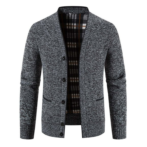Men Casual Fashion Jackets Button Cardigan Pocket Solid Color Jacket Elasticity Knit Long Sleeve Sweater Coat Dark Gray XXXXL