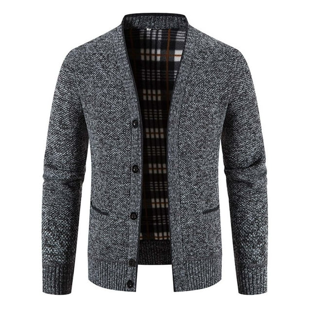 Grrvtrz Men Cardigans Sweaters Winter Thicker Warm Sweaterscoats Outwear V-Neck Casual Button Down Slim Fit Sweaters with Pockets