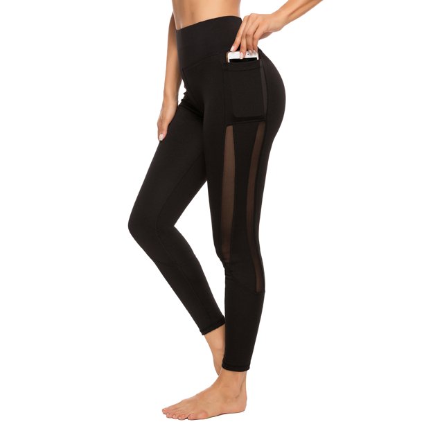Seasum Seasum Women S High Waist Yoga Leggings With Side Pockets Tummy Control Workout Running Pants Mesh Sports Tights Gym Fitness Athletic Pants Black Xl Walmart Com Walmart Com