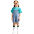 thumbnail image 6 of LRen Overalls for Girls Size 10-12 Summer Denim Shortsalls+ Solid Color Top+Socks 3Piece Set Loose Fit Cotton Daily Wear Stretchy Denim Rompers With Pockets, 6 of 7