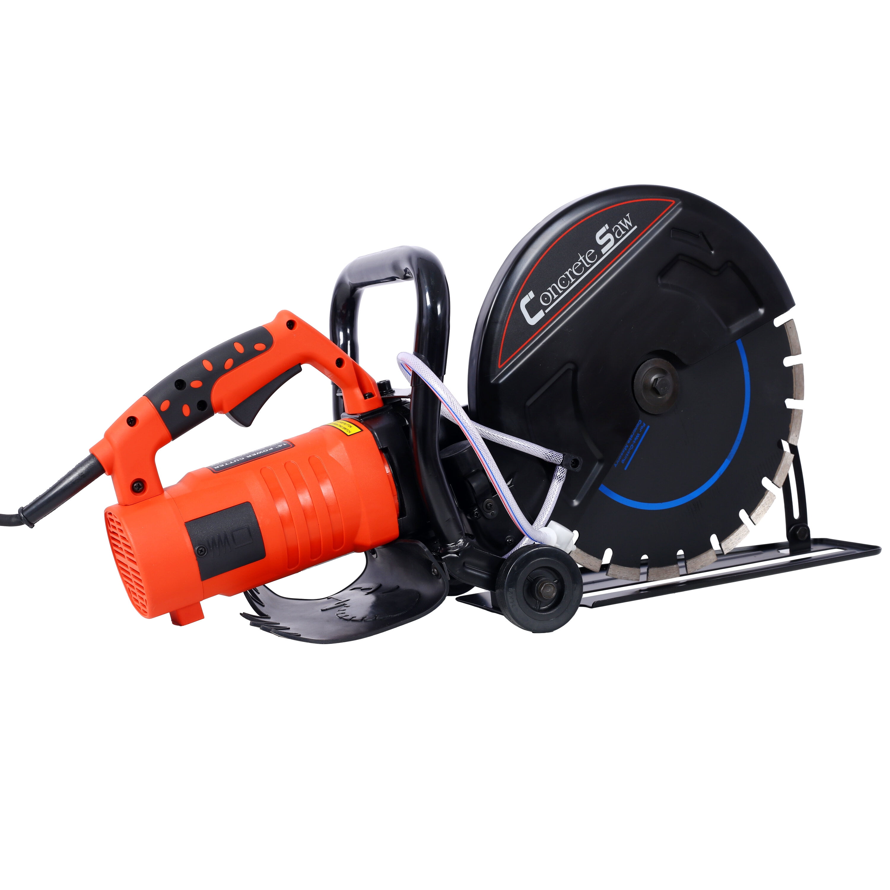 14" Electric Concrete Saw with Water Line Attachment - 2800W Wet/Dry Cutter with Guide Roller & Diamond Blade