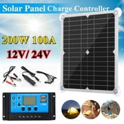 Dazone Solar Panel Kit, 200W 100A 12V/ 24V Battery Solar Charge Charger With Controller, High Effciency Power Station Caravan RV Boat Car Outdoor Camping Trailer Emergency