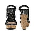 thumbnail image 6 of BLISSFUL STEP Lace Ankle Strap Platform Wedges Heel Sandals for Women Black 6, 6 of 7