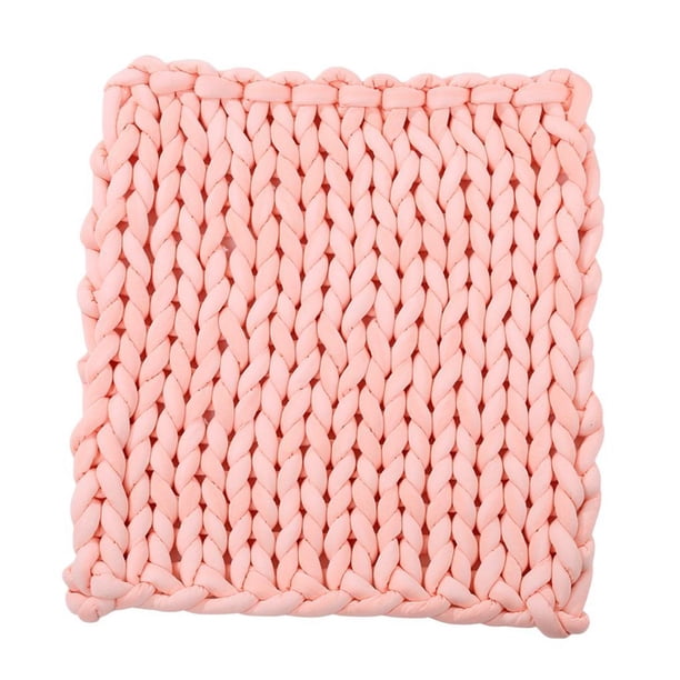 Manta Tejida Gruesa Hecha a Mano, Lana Cómoda, Línea Gruesa, Hilo, Decoración Del Hogar 120 x 100cm - Rosa Sunnimix Manta de punto hecha a mano