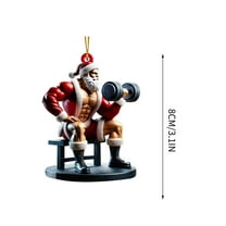 Leodye 1 Pcs Gym Christmas Ornaments Weightlifter Workout Fitness Ornaments for Christmas Tree Santa Double-Sided Acrylic Dumbbell Workout Gifts for Gym Lovers